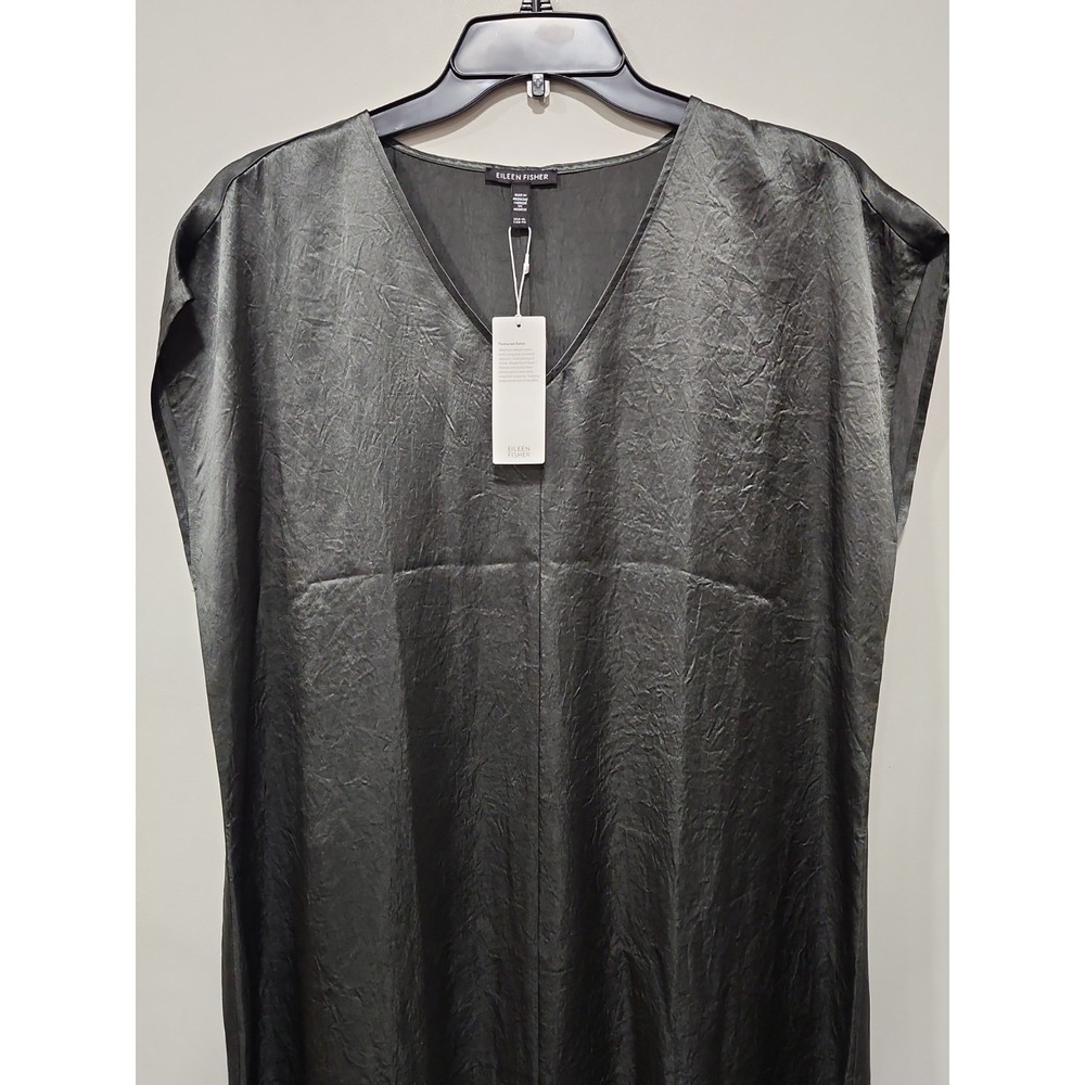 Eileen Fisher NWT Dress Womens XL Textured Satin Emerald Green Sleeveless New